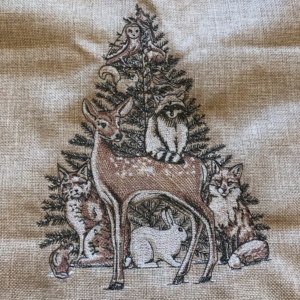 New Winter Woodland design embroidered faux linen pillow cover